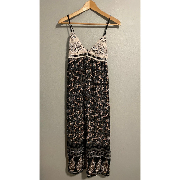 Womens Dress Size Small Black Paisley Crochet Trim Strappy Whimsigoth Boho Y2K - Picture 1 of 7